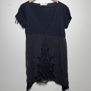 Johnny Was 4 Love and Liberty Women Tunic Top M Black Embroidered Eyelet Boho